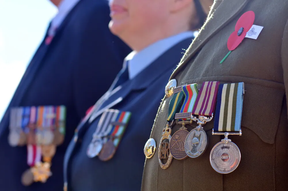 Service medals on a veteran’s jacket